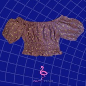 Abound, Size M, Purple With Yellow Flowers Off The Shoulder Cropped Top